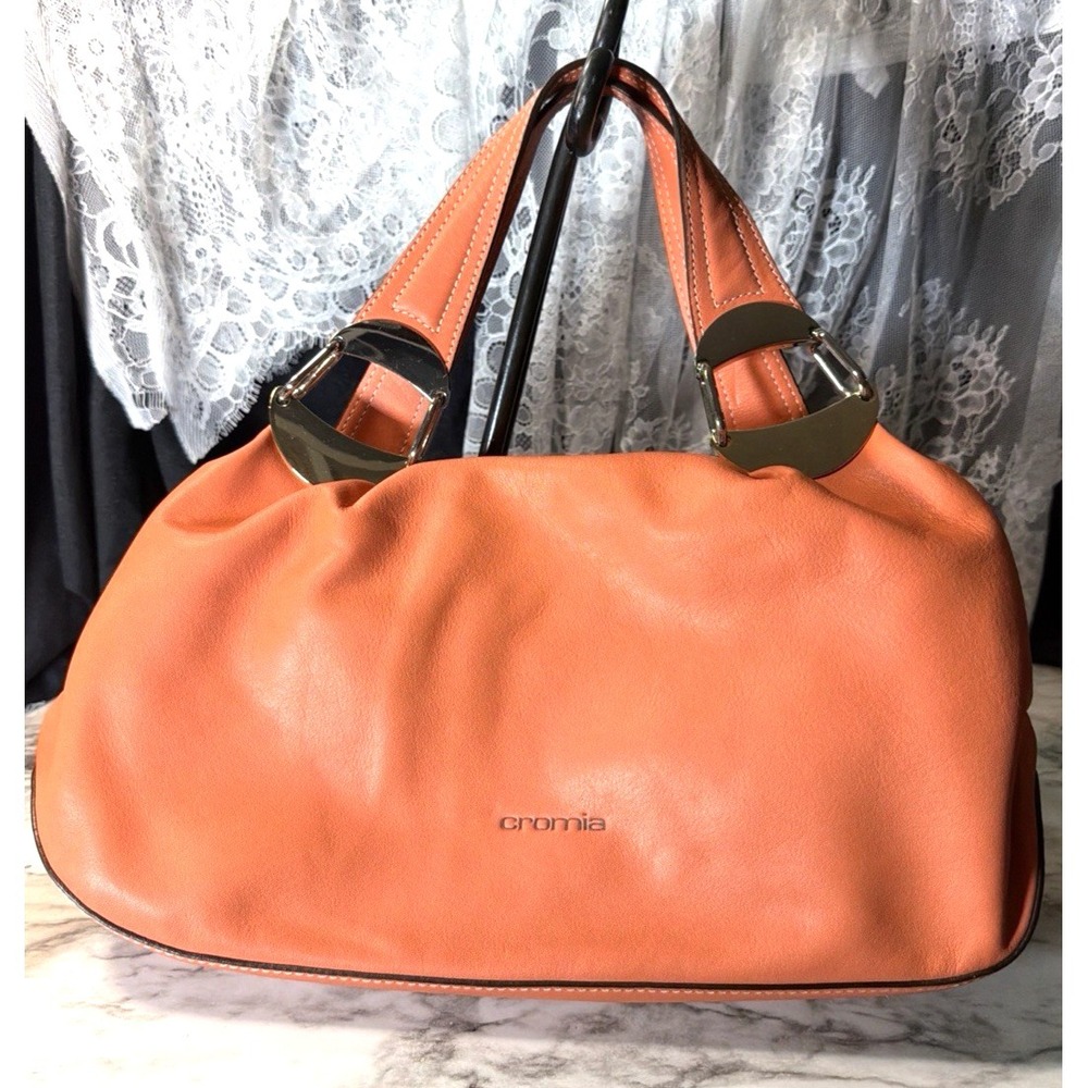Cromia Orange Shoulder Bag Double Handles Metal Hardware Trapezoid (A2953)